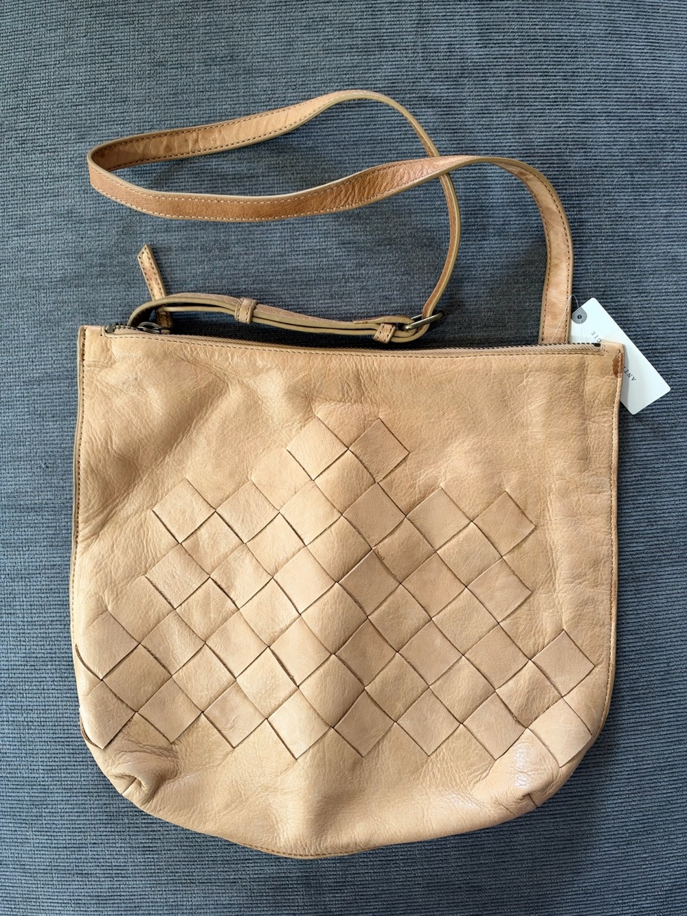 NWT Women's Woven Leather Crossbody Bag in Tan